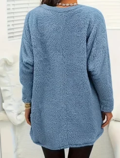 Women's Pullover Casual Fleece Letter Casual Crew Neck Pocket Print Long Sleeve Blue Fall & Winter