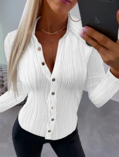 Women's Pullover Sweater Jumper Cardigan Sweater Casual Solid Color Cable V Neck Buttons Long Sleeve Knit Daily Black White Fall