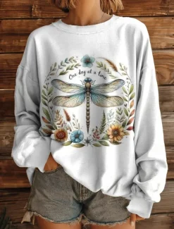 Women's Pullover Sweatshirt Floral Graphic Warm Active Vintage Long Sleeve Round Neck Regular Tops Street Dailywear Casual Print White Yellow Red Blue Brown Spring Fall Winter
