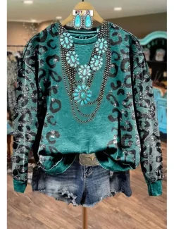 Women's Pullover Sweatshirt Floral Graphic Warm Vintage Fashion Long Sleeve Crew Neck Regular Tops Street Dailywear Casual Print Red Blue Fuchsia Brown Green Spring Fall Winter