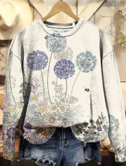 Women's Pullover Sweatshirt Floral Graphic Warm Vintage Fashion Long Sleeve Crew Neck Regular Tops Street Dailywear Casual Print Red Blue Fuchsia Brown Green Spring Fall Winter