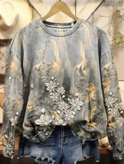 Women's Pullover Sweatshirt Floral Graphic Warm Vintage Fashion Long Sleeve Crew Neck Regular Tops Street Dailywear Casual Print Red Blue Fuchsia Brown Green Spring Fall Winter