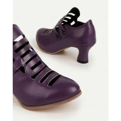 Women's Purple Edwardian Cage Strap Heels – Vintage 1900s-Inspired Faux Leather Kitten Heel Dress Shoes, Retro Costume Footwear for Historical Reenactment, Theater, and Gothic Lolita Style