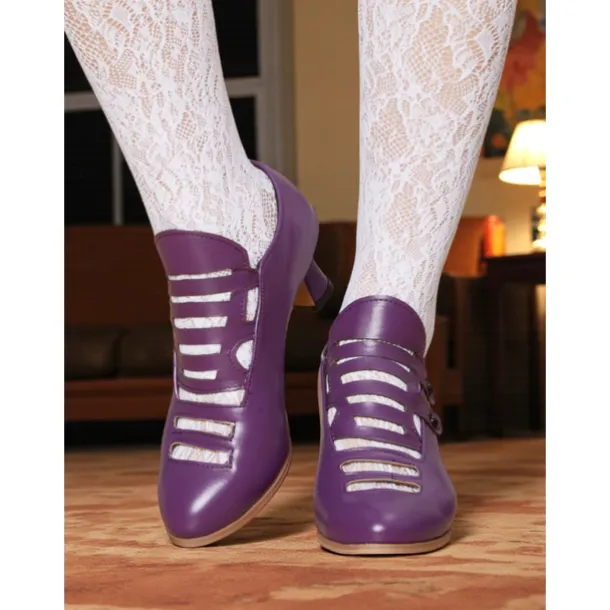 Women's Purple Edwardian Cage Strap Heels – Vintage 1900s-Inspired Faux Leather Kitten Heel Dress Shoes, Retro Costume Footwear for Historical Reenactment, Theater, and Gothic Lolita Style