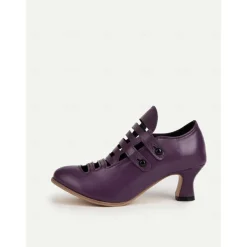 Women's Purple Edwardian Cage Strap Heels – Vintage 1900s-Inspired Faux Leather Kitten Heel Dress Shoes, Retro Costume Footwear for Historical Reenactment, Theater, and Gothic Lolita Style