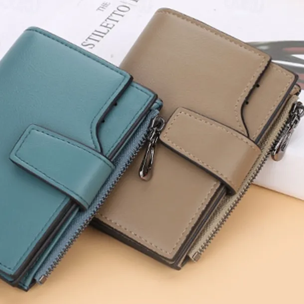 Women's Purple Faux Leather Bifold Wallet – Stylish Zipper Coin Purse with Card Holder for Daily Use and Gifts
