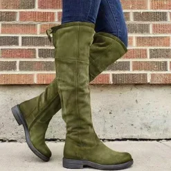 Women's Purple Over-the-Knee Suede Boots with Flat Heel - Stylish and Comfortable for Winter Casual Wear