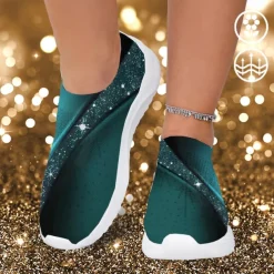 Women's Purple Printed Flyknit Slip-On Fashion Sneakers – Lightweight and Breathable Casual Footwear for Walking and Everyday Comfort