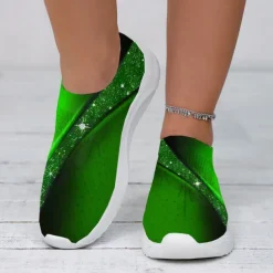 Women's Purple Printed Flyknit Slip-On Fashion Sneakers – Lightweight and Breathable Casual Footwear for Walking and Everyday Comfort