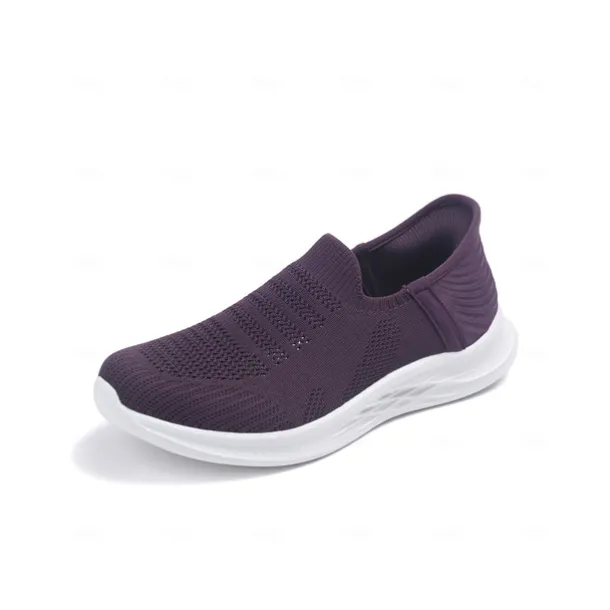 Women's Purple Slip-On Knit Walking Sneakers – Lightweight Breathable Athletic Shoes for Travel, Errands & Leisure Sports