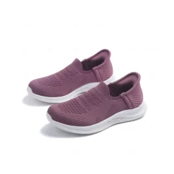 Women's Purple Slip-On Knit Walking Sneakers – Lightweight Breathable Athletic Shoes for Travel, Errands & Leisure Sports