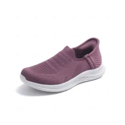 Women's Purple Slip-On Knit Walking Sneakers – Lightweight Breathable Athletic Shoes for Travel, Errands & Leisure Sports