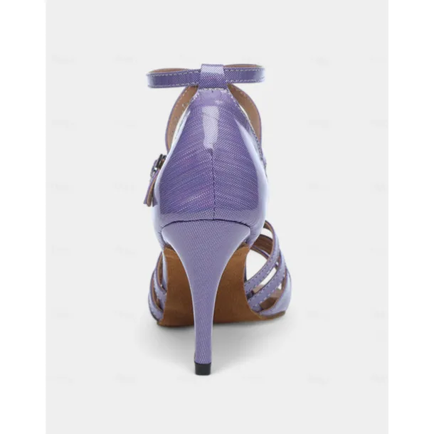 Women's Purple Strappy Latin Dance Shoes - Open-Toe High Heel Sandals for Salsa, Tango, and Ballroom Performances