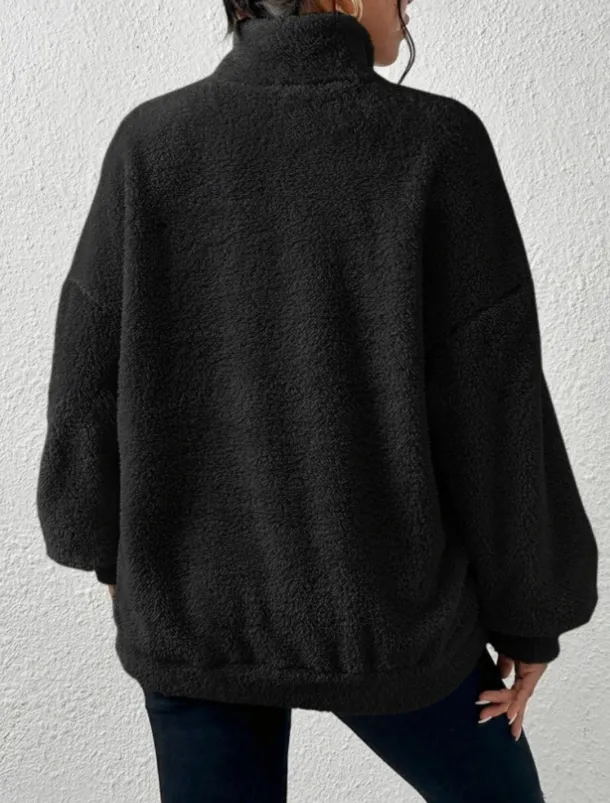 Women's Quarter Zipper Sweater Pullover Casual Soft Pure Color Fuzzy Stand Collar Pocket Long Sleeve Regular Tops Knit Outdoor Daily Weekend Black Apricot Fall Winter