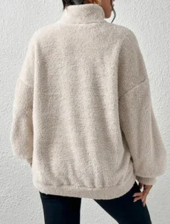 Women's Quarter Zipper Sweater Pullover Casual Soft Pure Color Fuzzy Stand Collar Pocket Long Sleeve Regular Tops Knit Outdoor Daily Weekend Black Apricot Fall Winter