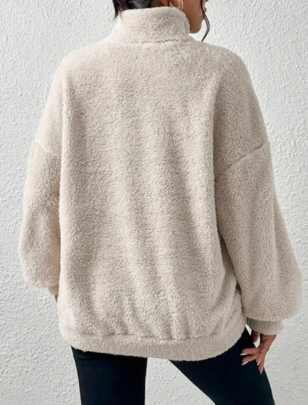 Women's Quarter Zipper Sweater Pullover Casual Soft Pure Color Fuzzy Stand Collar Pocket Long Sleeve Regular Tops Knit Outdoor Daily Weekend Black Apricot Fall Winter