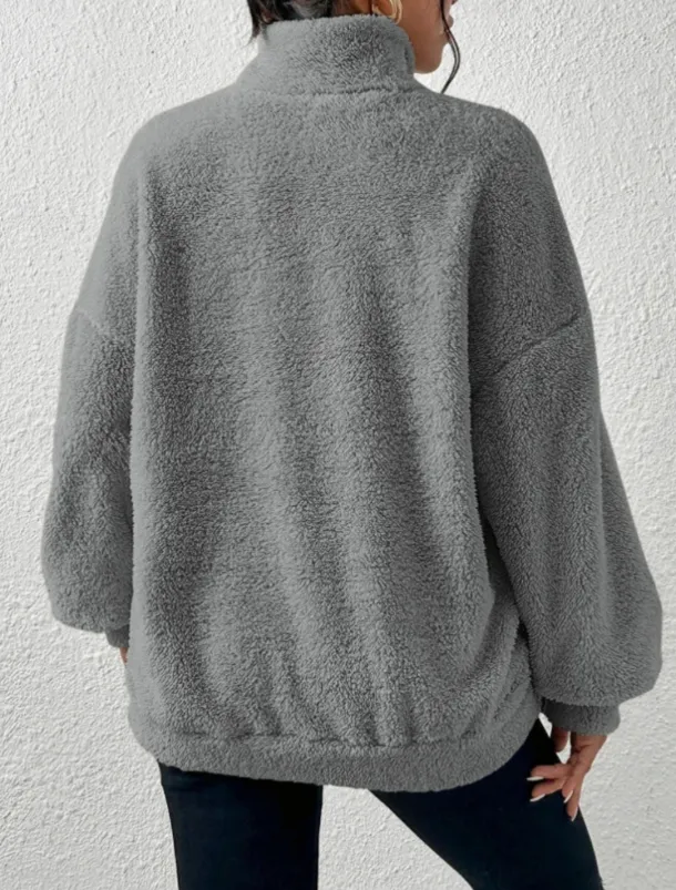 Women's Quarter Zipper Sweater Pullover Casual Soft Pure Color Fuzzy Stand Collar Pocket Long Sleeve Regular Tops Knit Outdoor Daily Weekend Black Apricot Fall Winter