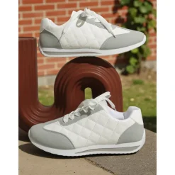 Women's Quilted Lace-Up Sneakers – Casual Fashion Walking Shoes for Daily Wear, Weekend Shopping and Light Workouts