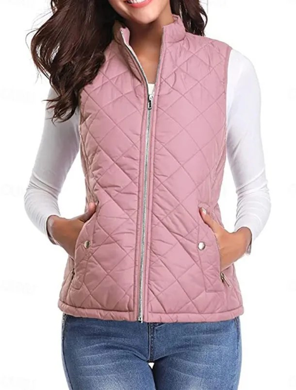 Women's Quilted Vest Crop Sleeveless Winter Coat Lightweight Puffer Gilet Warm Windproof Outerwear with Pockets Zip up Fall Street Casual Jacket Light Blue claret Sea Blue