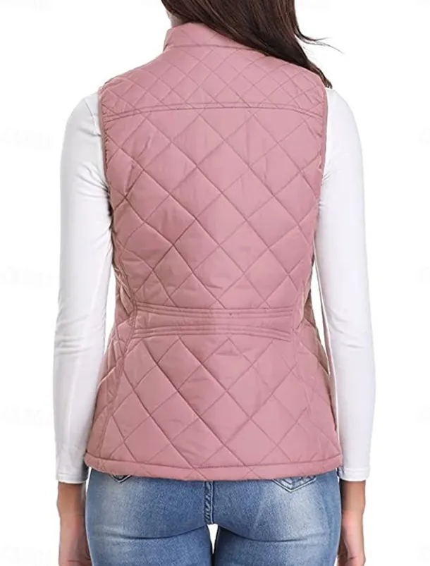 Women's Quilted Vest Crop Sleeveless Winter Coat Lightweight Puffer Gilet Warm Windproof Outerwear with Pockets Zip up Fall Street Casual Jacket Light Blue claret Sea Blue
