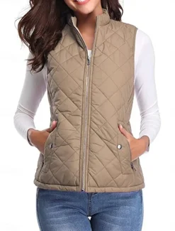 Women's Quilted Vest Crop Sleeveless Winter Coat Lightweight Puffer Gilet Warm Windproof Outerwear with Pockets Zip up Fall Street Casual Jacket Light Blue claret Sea Blue