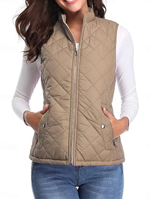 Women's Quilted Vest Crop Sleeveless Winter Coat Lightweight Puffer Gilet Warm Windproof Outerwear with Pockets Zip up Fall Street Casual Jacket Light Blue claret Sea Blue