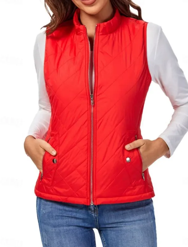 Women's Quilted Vest Crop Sleeveless Winter Coat Lightweight Puffer Gilet Warm Windproof Outerwear with Pockets Zip up Fall Street Casual Jacket Light Blue claret Sea Blue