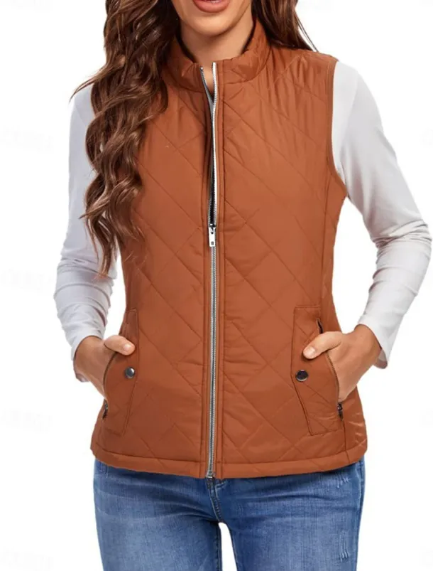Women's Quilted Vest Crop Sleeveless Winter Coat Lightweight Puffer Gilet Warm Windproof Outerwear with Pockets Zip up Fall Street Casual Jacket Light Blue claret Sea Blue