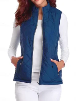 Women's Quilted Vest Crop Sleeveless Winter Coat Lightweight Puffer Gilet Warm Windproof Outerwear with Pockets Zip up Fall Street Casual Jacket Light Blue claret Sea Blue