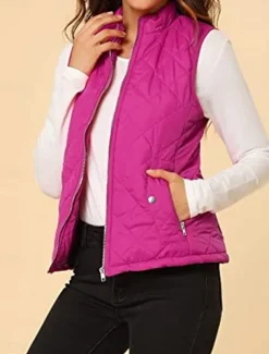 Women's Quilted Vest Crop Sleeveless Winter Coat Lightweight Puffer Gilet Warm Windproof Outerwear with Pockets Zip up Fall Street Casual Jacket Light Blue claret Sea Blue