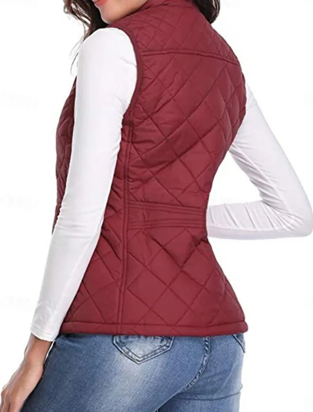 Women's Quilted Vest Crop Sleeveless Winter Coat Lightweight Puffer Gilet Warm Windproof Outerwear with Pockets Zip up Fall Street Casual Jacket Light Blue claret Sea Blue