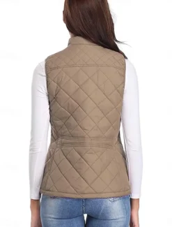Women's Quilted Vest Crop Sleeveless Winter Coat Lightweight Puffer Gilet Warm Windproof Outerwear with Pockets Zip up Fall Street Casual Jacket Light Blue claret Sea Blue
