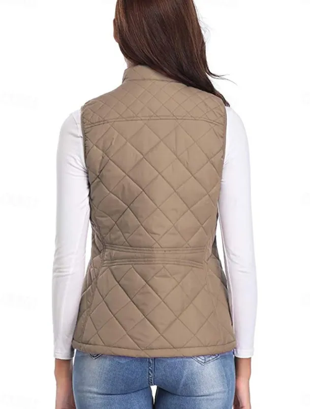 Women's Quilted Vest Crop Sleeveless Winter Coat Lightweight Puffer Gilet Warm Windproof Outerwear with Pockets Zip up Fall Street Casual Jacket Light Blue claret Sea Blue
