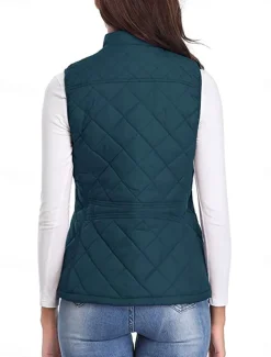 Women's Quilted Vest Crop Sleeveless Winter Coat Lightweight Puffer Gilet Warm Windproof Outerwear with Pockets Zip up Fall Street Casual Jacket Light Blue claret Sea Blue