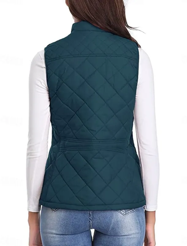 Women's Quilted Vest Crop Sleeveless Winter Coat Lightweight Puffer Gilet Warm Windproof Outerwear with Pockets Zip up Fall Street Casual Jacket Light Blue claret Sea Blue