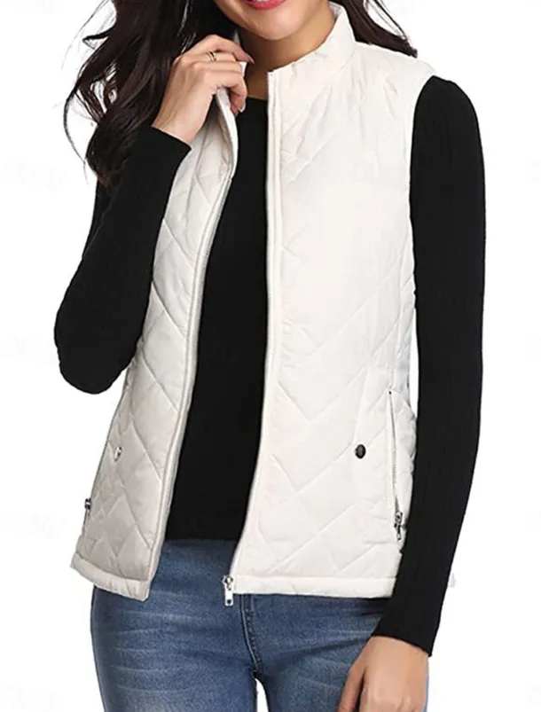 Women's Quilted Vest Crop Sleeveless Winter Coat Lightweight Puffer Gilet Warm Windproof Outerwear with Pockets Zip up Fall Street Casual Jacket Light Blue claret Sea Blue