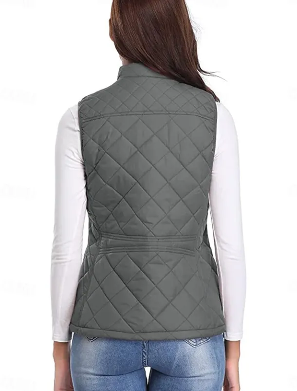 Women's Quilted Vest Crop Sleeveless Winter Coat Lightweight Puffer Gilet Warm Windproof Outerwear with Pockets Zip up Fall Street Casual Jacket Light Blue claret Sea Blue