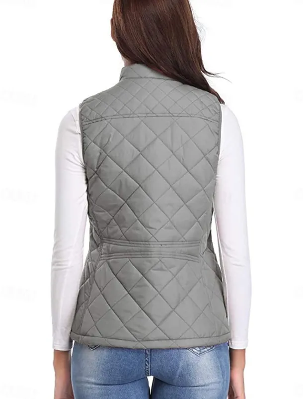 Women's Quilted Vest Crop Sleeveless Winter Coat Lightweight Puffer Gilet Warm Windproof Outerwear with Pockets Zip up Fall Street Casual Jacket Light Blue claret Sea Blue