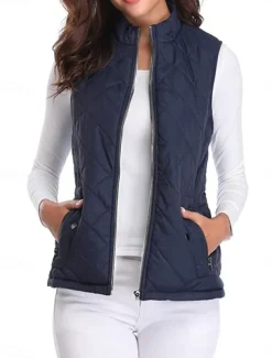 Women's Quilted Vest Crop Sleeveless Winter Coat Lightweight Puffer Gilet Warm Windproof Outerwear with Pockets Zip up Fall Street Casual Jacket Light Blue claret Sea Blue