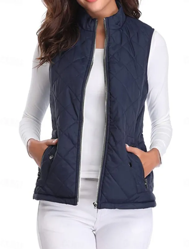 Women's Quilted Vest Crop Sleeveless Winter Coat Lightweight Puffer Gilet Warm Windproof Outerwear with Pockets Zip up Fall Street Casual Jacket Light Blue claret Sea Blue