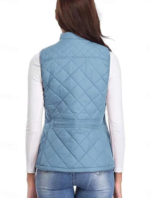 Women's Quilted Vest Crop Sleeveless Winter Coat Lightweight Puffer Gilet Warm Windproof Outerwear with Pockets Zip up Fall Street Casual Jacket Light Blue claret Sea Blue