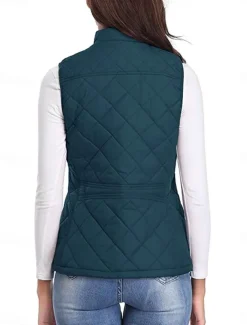 Women's Quilted Vest Crop Sleeveless Winter Coat Lightweight Puffer Gilet Warm Windproof Outerwear with Pockets Zip up Fall Street Casual Jacket Light Blue claret Sea Blue