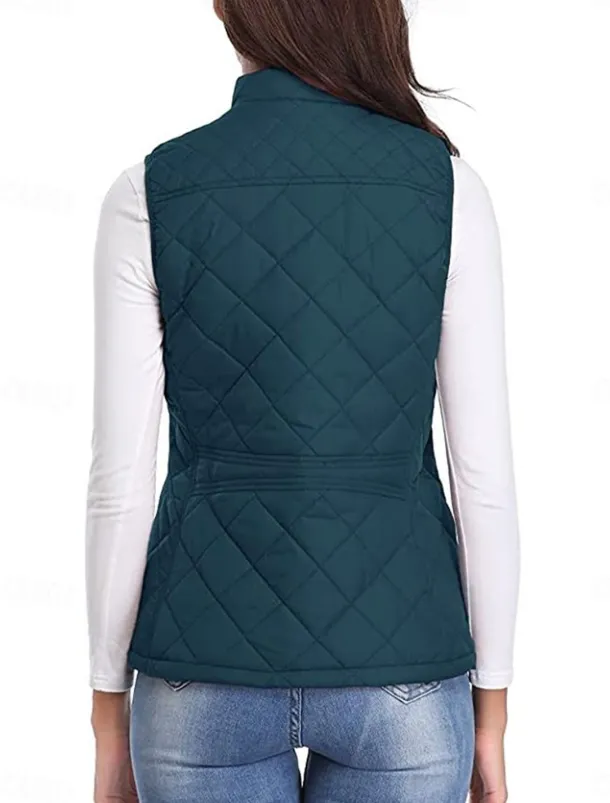 Women's Quilted Vest Crop Sleeveless Winter Coat Lightweight Puffer Gilet Warm Windproof Outerwear with Pockets Zip up Fall Street Casual Jacket Light Blue claret Sea Blue