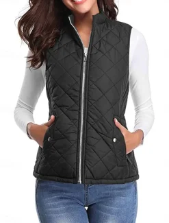 Women's Quilted Vest Crop Sleeveless Winter Coat Lightweight Puffer Gilet Warm Windproof Outerwear with Pockets Zip up Fall Street Casual Jacket Light Blue claret Sea Blue