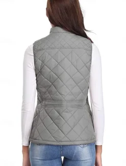 Women's Quilted Vest Crop Sleeveless Winter Coat Lightweight Puffer Gilet Warm Windproof Outerwear with Pockets Zip up Fall Street Casual Jacket Light Blue claret Sea Blue