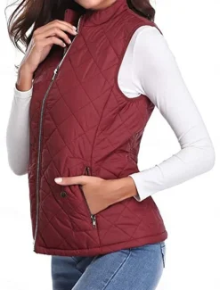 Women's Quilted Vest Crop Sleeveless Winter Coat Lightweight Puffer Gilet Warm Windproof Outerwear with Pockets Zip up Fall Street Casual Jacket Light Blue claret Sea Blue