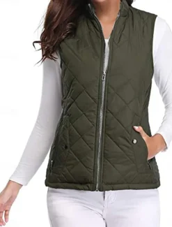 Women's Quilted Vest Crop Sleeveless Winter Coat Lightweight Puffer Gilet Warm Windproof Outerwear with Pockets Zip up Fall Street Casual Jacket Light Blue claret Sea Blue