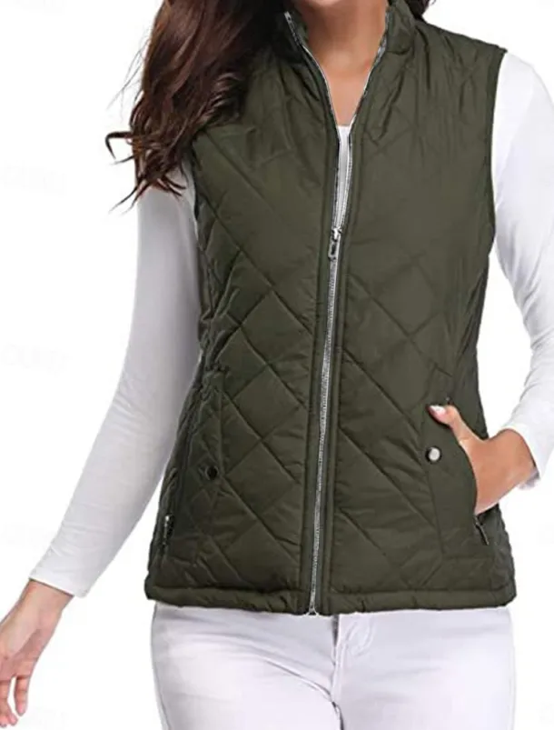 Women's Quilted Vest Crop Sleeveless Winter Coat Lightweight Puffer Gilet Warm Windproof Outerwear with Pockets Zip up Fall Street Casual Jacket Light Blue claret Sea Blue