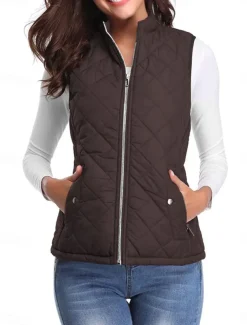 Women's Quilted Vest Crop Sleeveless Winter Coat Lightweight Puffer Gilet Warm Windproof Outerwear with Pockets Zip up Fall Street Casual Jacket Light Blue claret Sea Blue