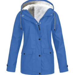Women's Rain Jacket Raincoat Hiking Fleece Jacket Winter Outdoor Warm Waterproof Windproof Fleece Hooded Parka Outerwear Windbreaker Trench Coat Top Full Zip Skiing Fishing Casual